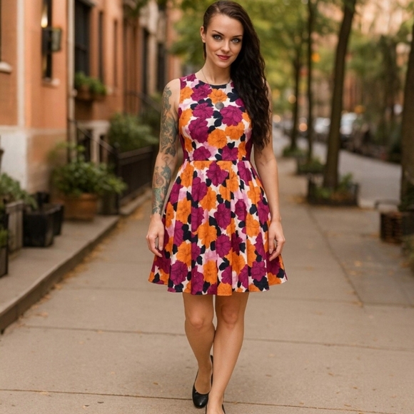 Maison Jules Dresses & Skirts - Maison Jules Sleeveless Floral Dress – Bright Pink & Orange – Size XS – NWT